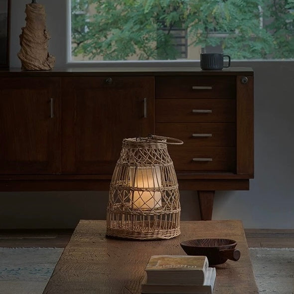 Handwoven Natural Rattan Night Light- Japanese Wabi-Sabi RO