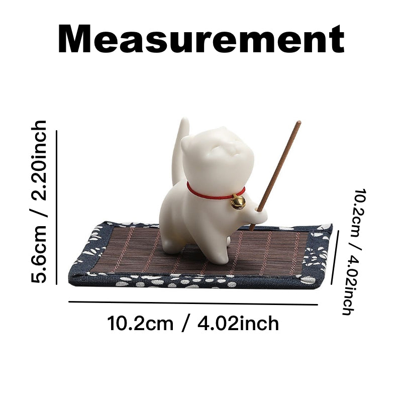 cat-shaped ceramic incense holder measurement with an adorable design, ideal for home decor and relaxation rituals.