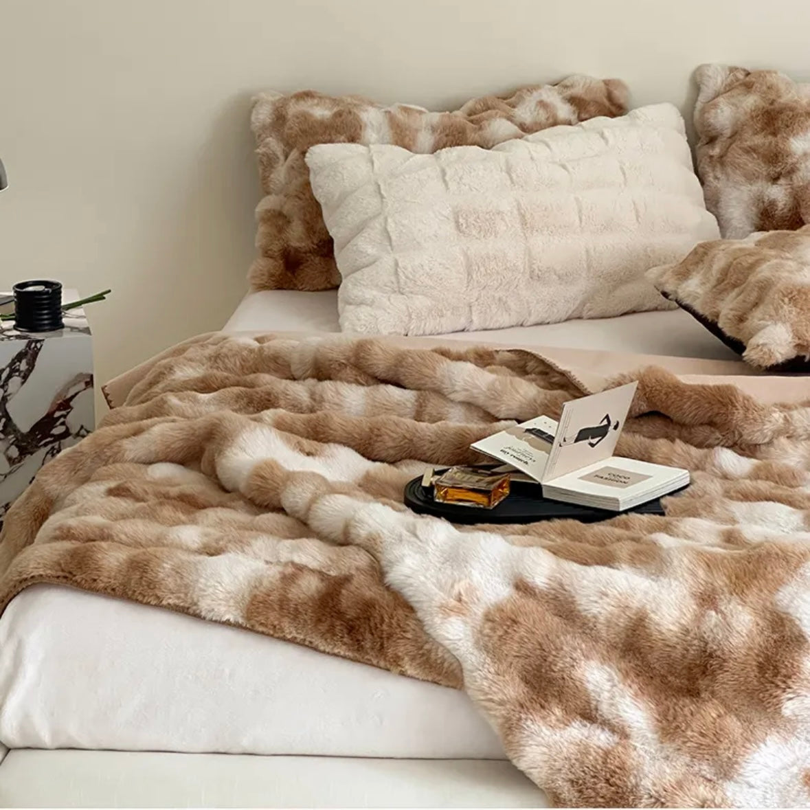 brown thick and heavy home throw blanket for bed and living room.