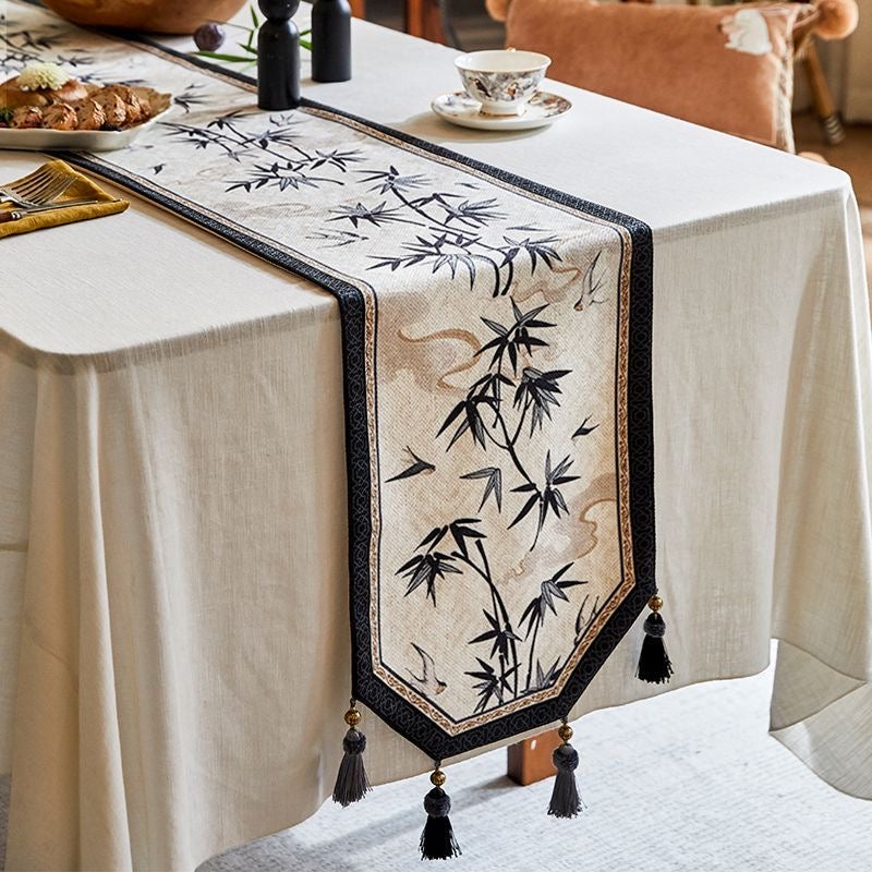 chinese table runner, color black and white