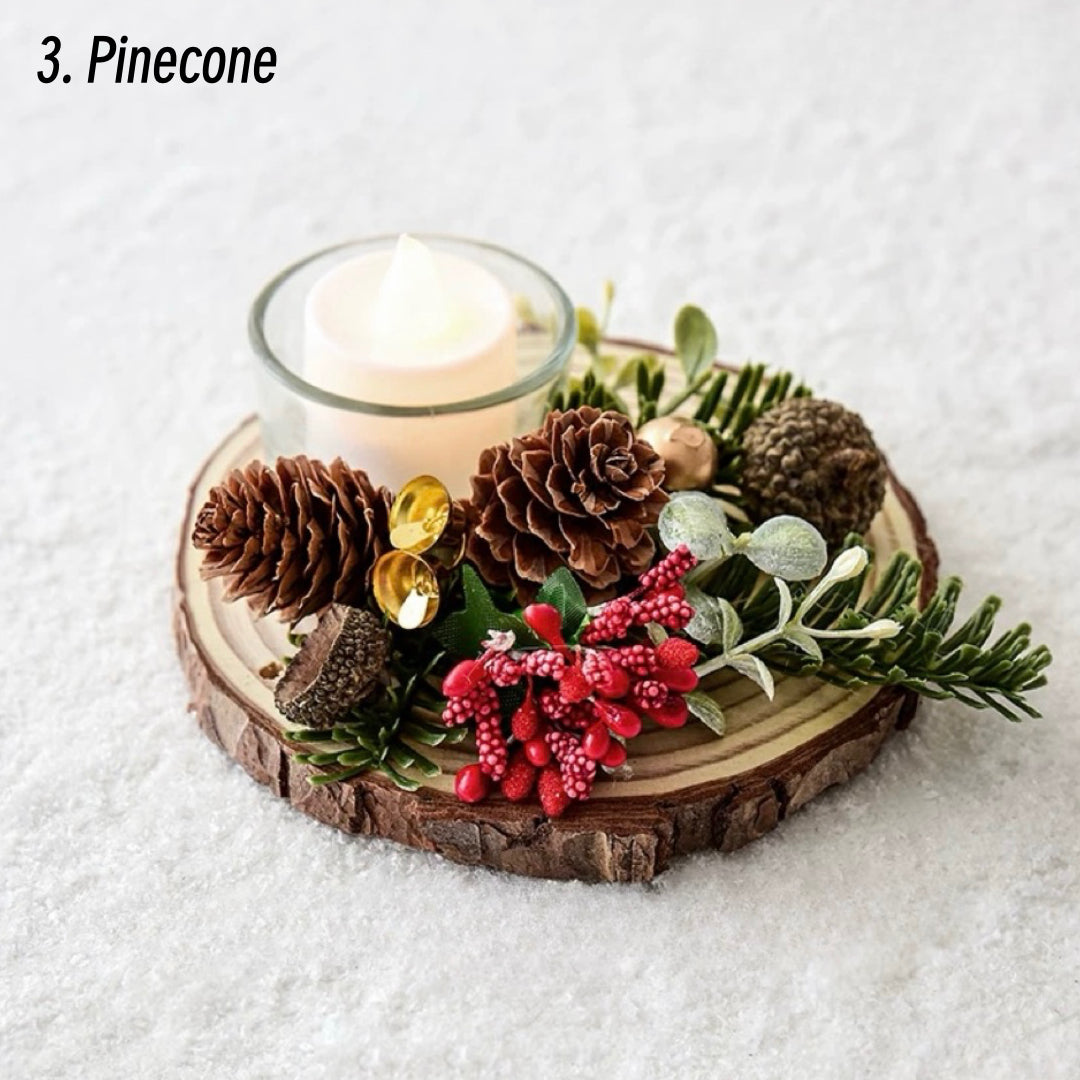 4 Styles Christmas Glass Candle Holder, Festive Holiday Decor with Pinecone