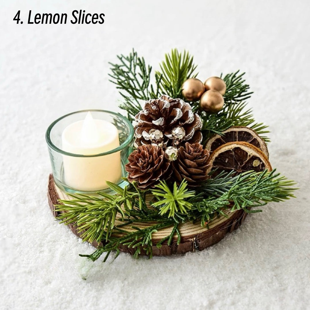 4 Styles Christmas Glass Candle Holder, Festive Holiday Decor with lemon slice