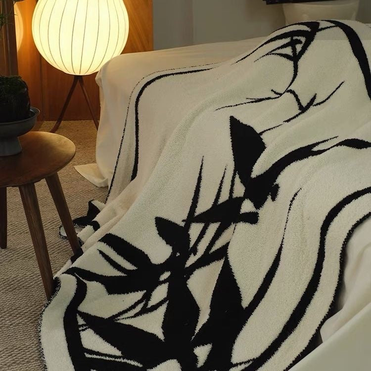 Bamboo Black and White Throw Blanket, Cozy Home Decor