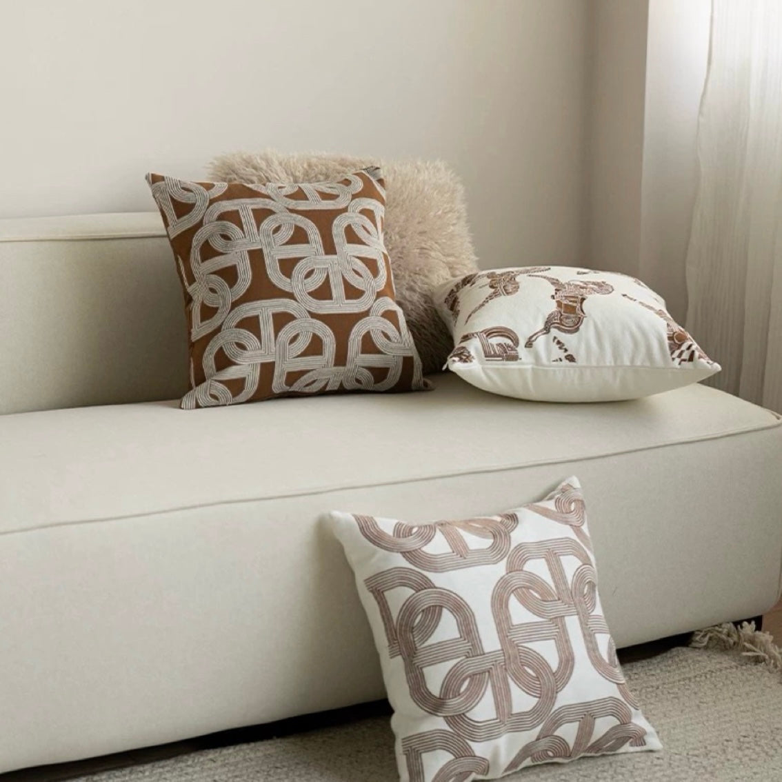 Beige Cushion Set, Four Stylish Designs for Modern Home Decor