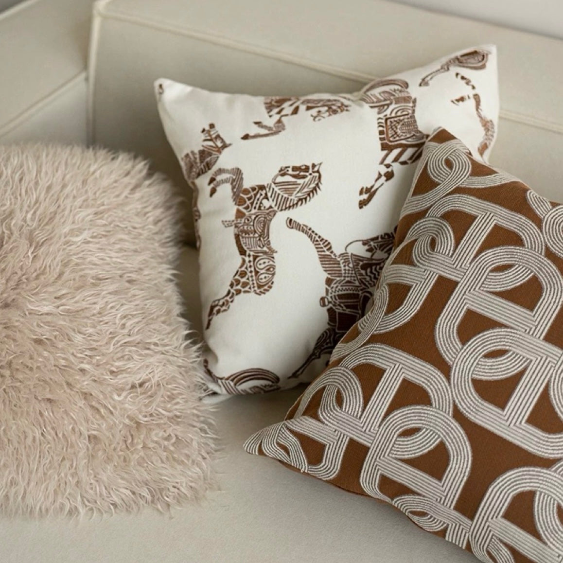 Beige Cushion Set, Four Stylish Designs for Modern Home Decor