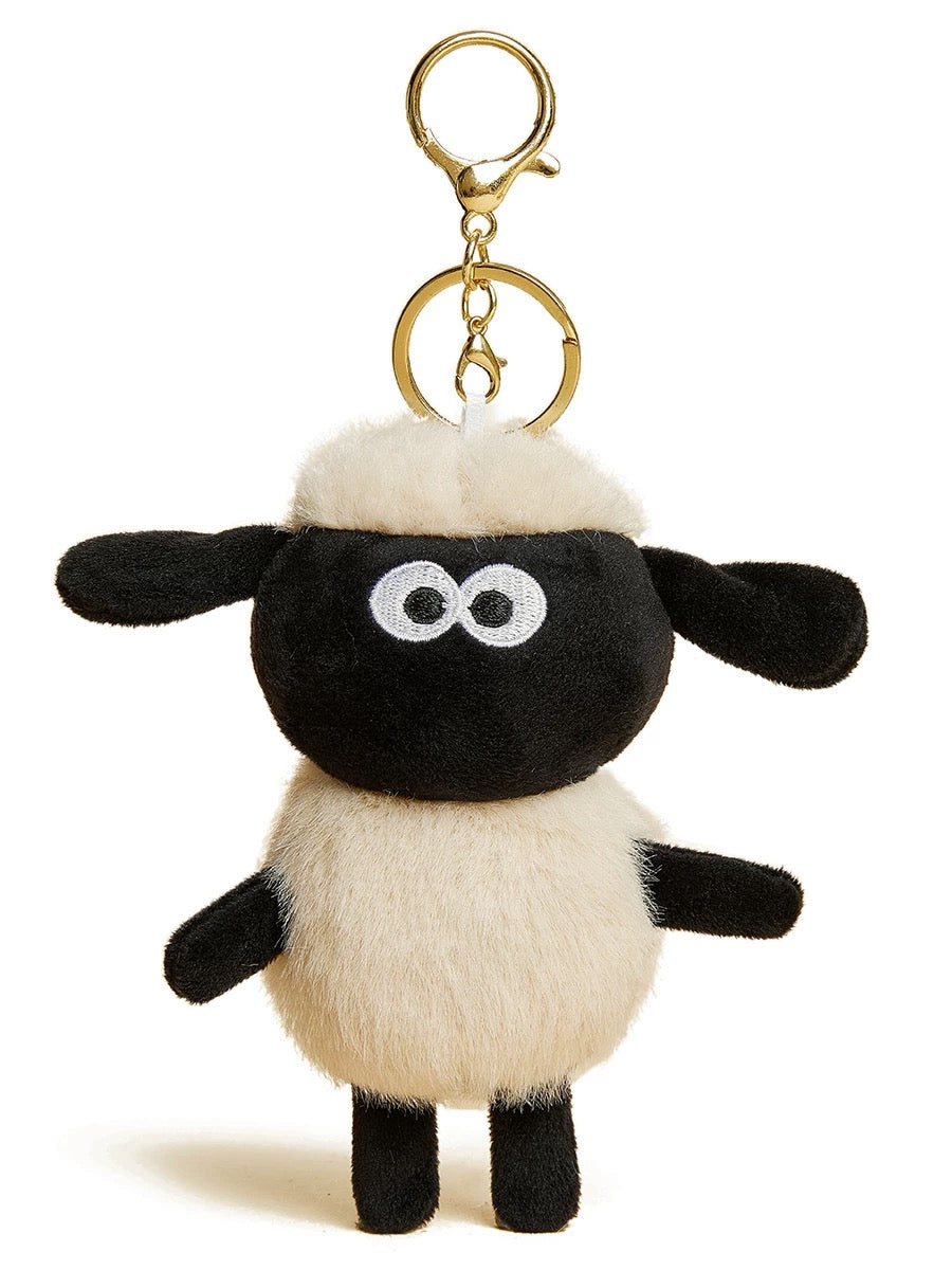 Black and White Plush Sheep Keychain, Soft and Adorable Accessory