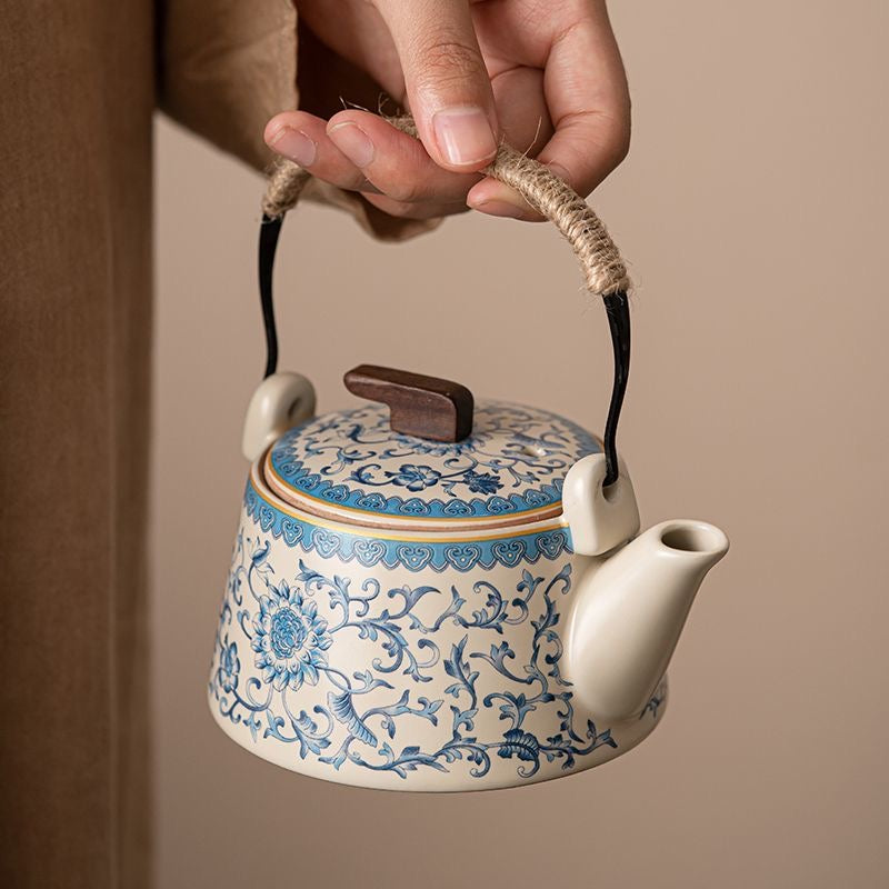 Blue Chinese Floral Teapot, Ceramic Teaware