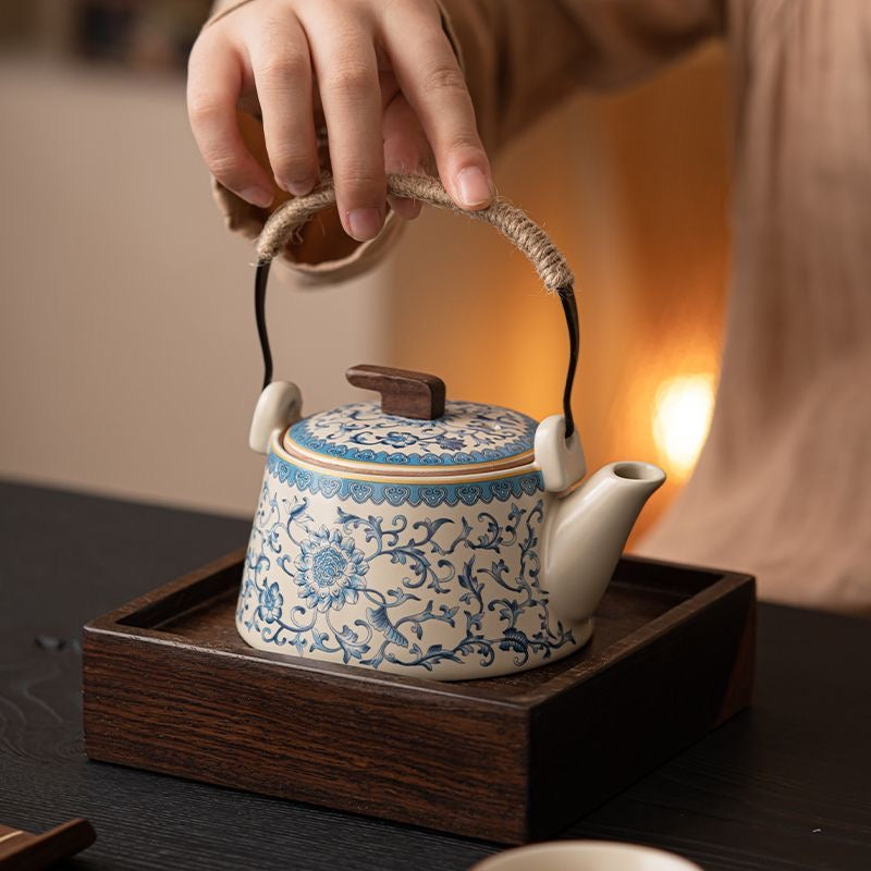 Blue Chinese Floral pattern Teapot, Ceramic Teaware