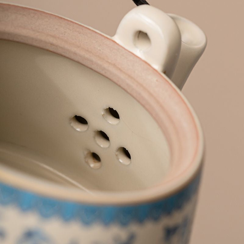 Blue Chinese Floral pattern Teapot details, Ceramic Teaware