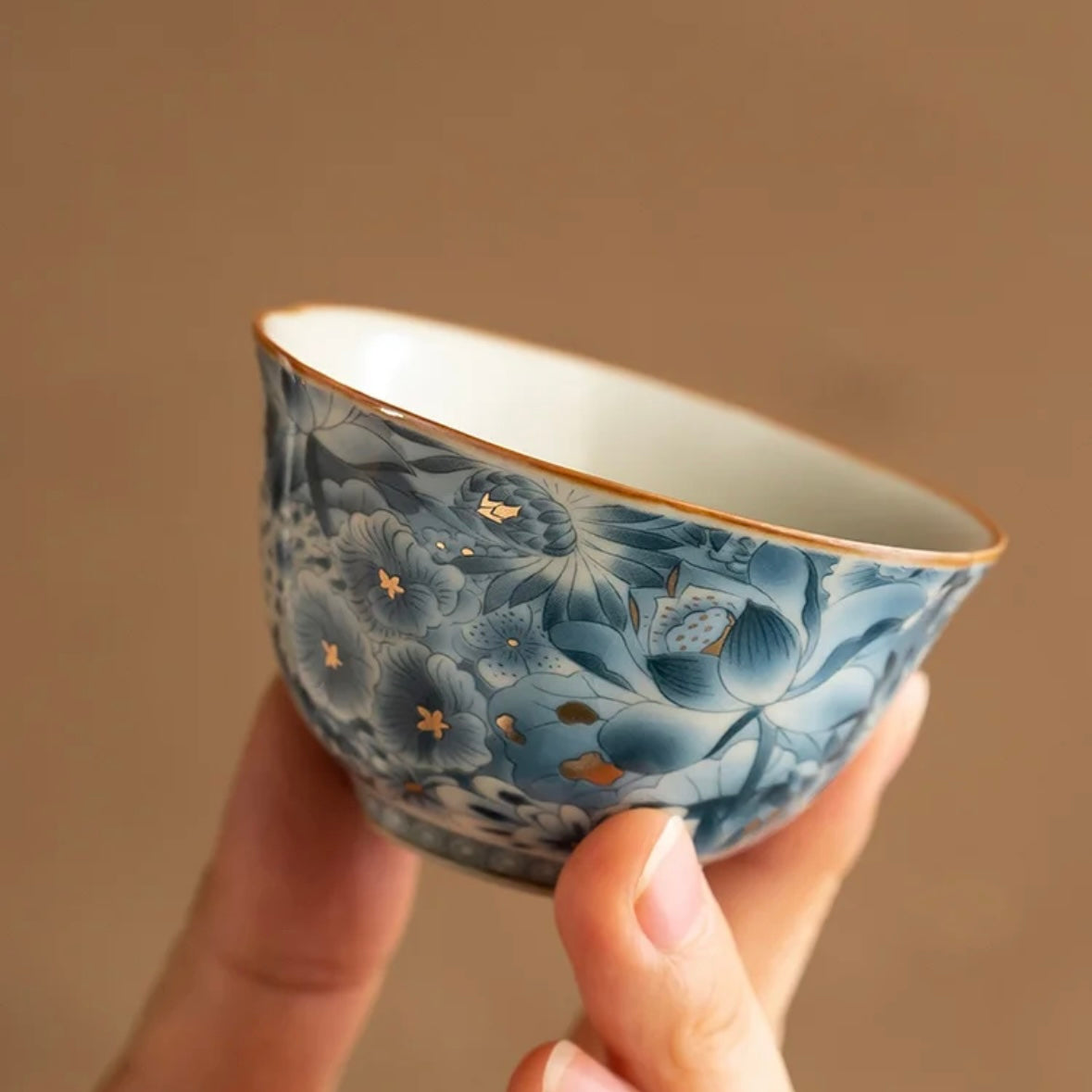 Blue Floral Chinese Tea Cup, Ceramic Teaware