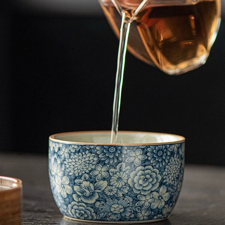 Blue Floral porcelain Tea Cup, Ceramic Teaware