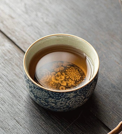 Blue Floral porcelain Tea Cup, Ceramic Teaware