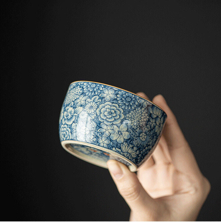 Blue Floral porcelain Tea Cup, Ceramic Teaware