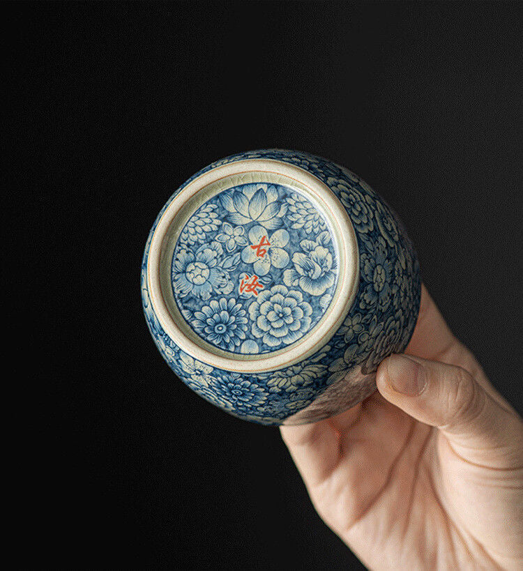 Blue Floral porcelain Tea Cup, Ceramic Teaware