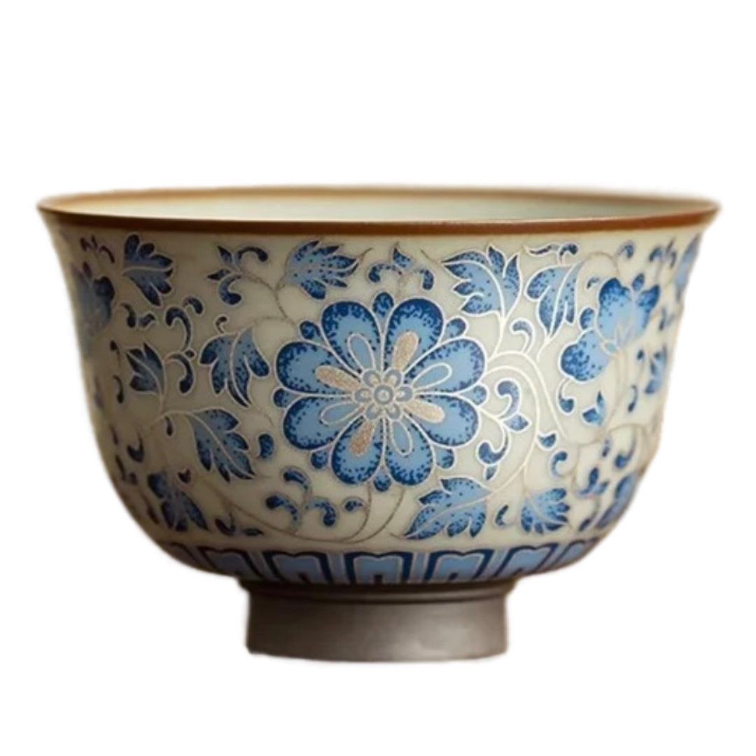 Blue Floral ceramic Tea Cup, Elegant Ceramic Teaware