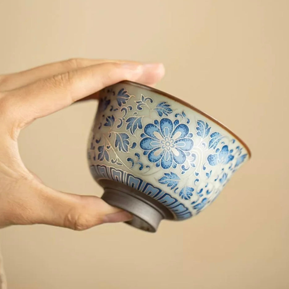 Blue Floral ceramic Tea Cup, Elegant Ceramic Teaware