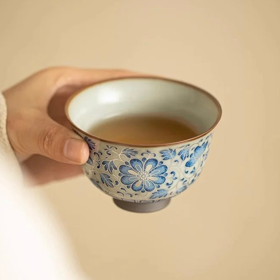 Blue Floral ceramic Tea Cup, Elegant Ceramic Teaware