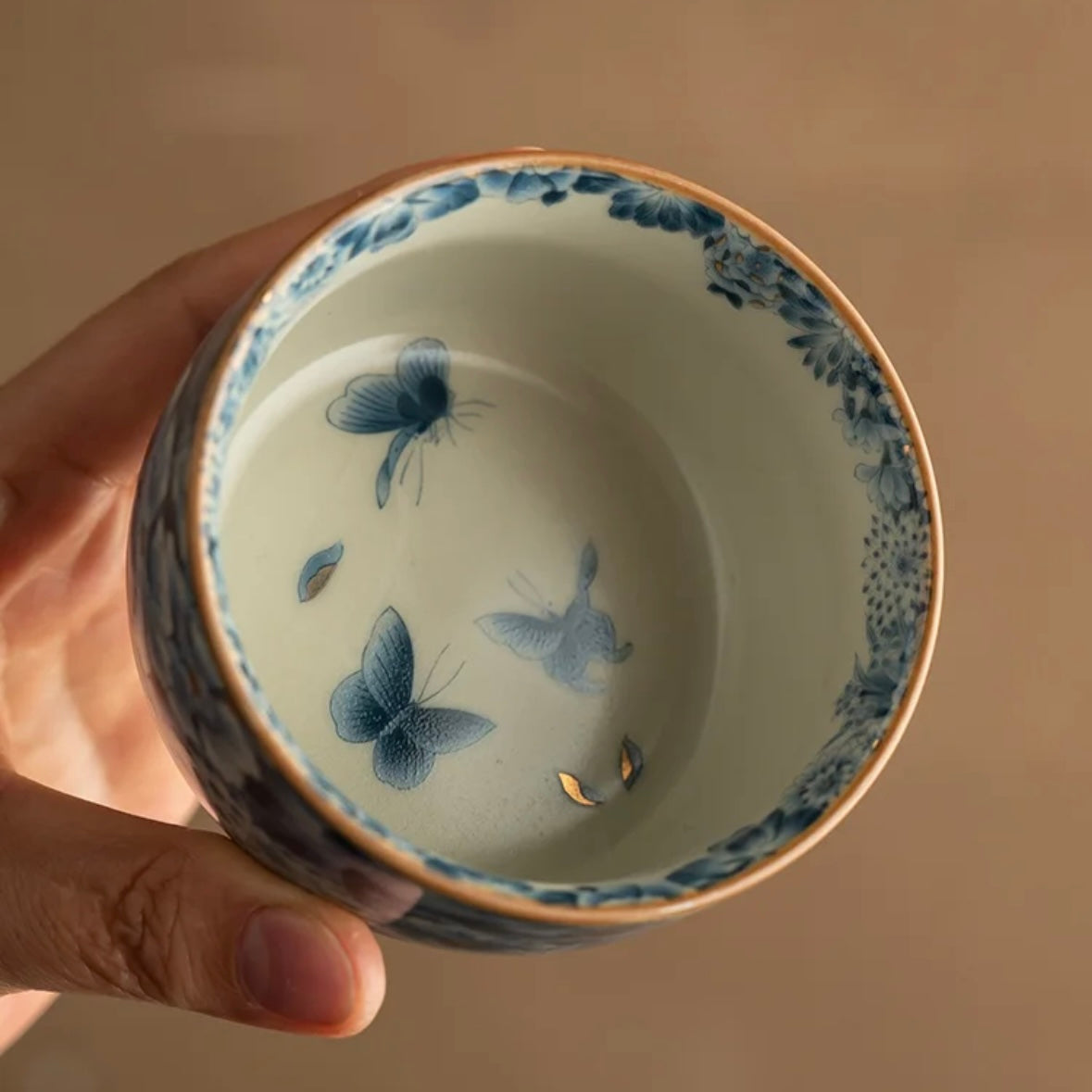 Blue Lotus Ceramic Tea Cup, Elegant Teaware