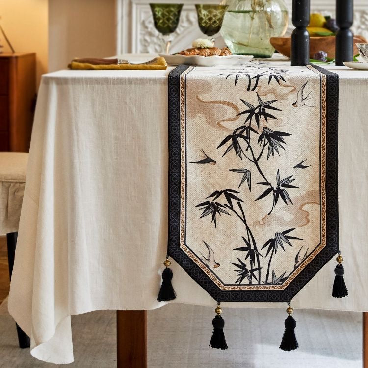 Chinese Bamboo Pattern Table Runner, Elegant Oriental Table Decor