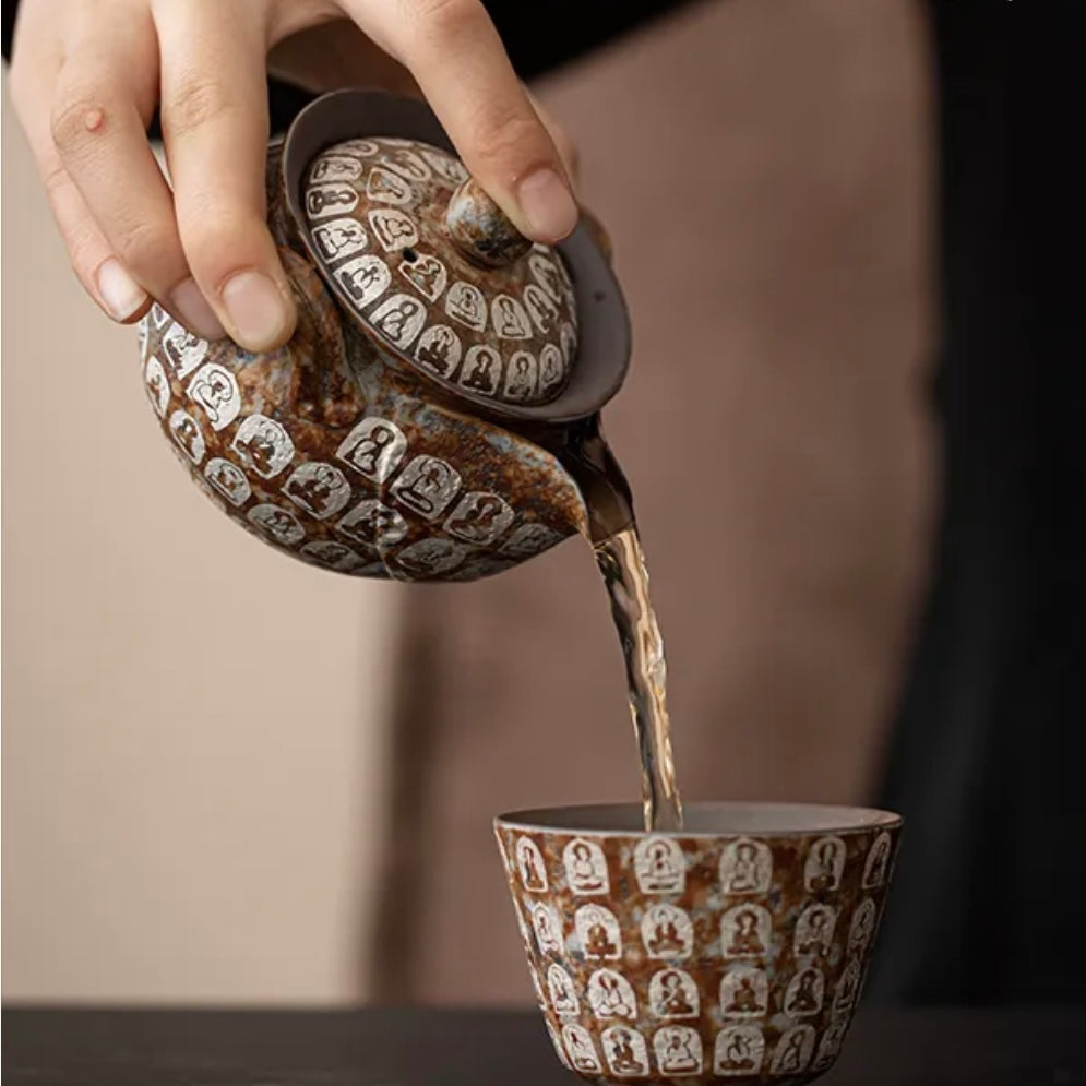 Chinese Buddha Ceramic Tea Pot, Spiritual traditional Oriental Teaware