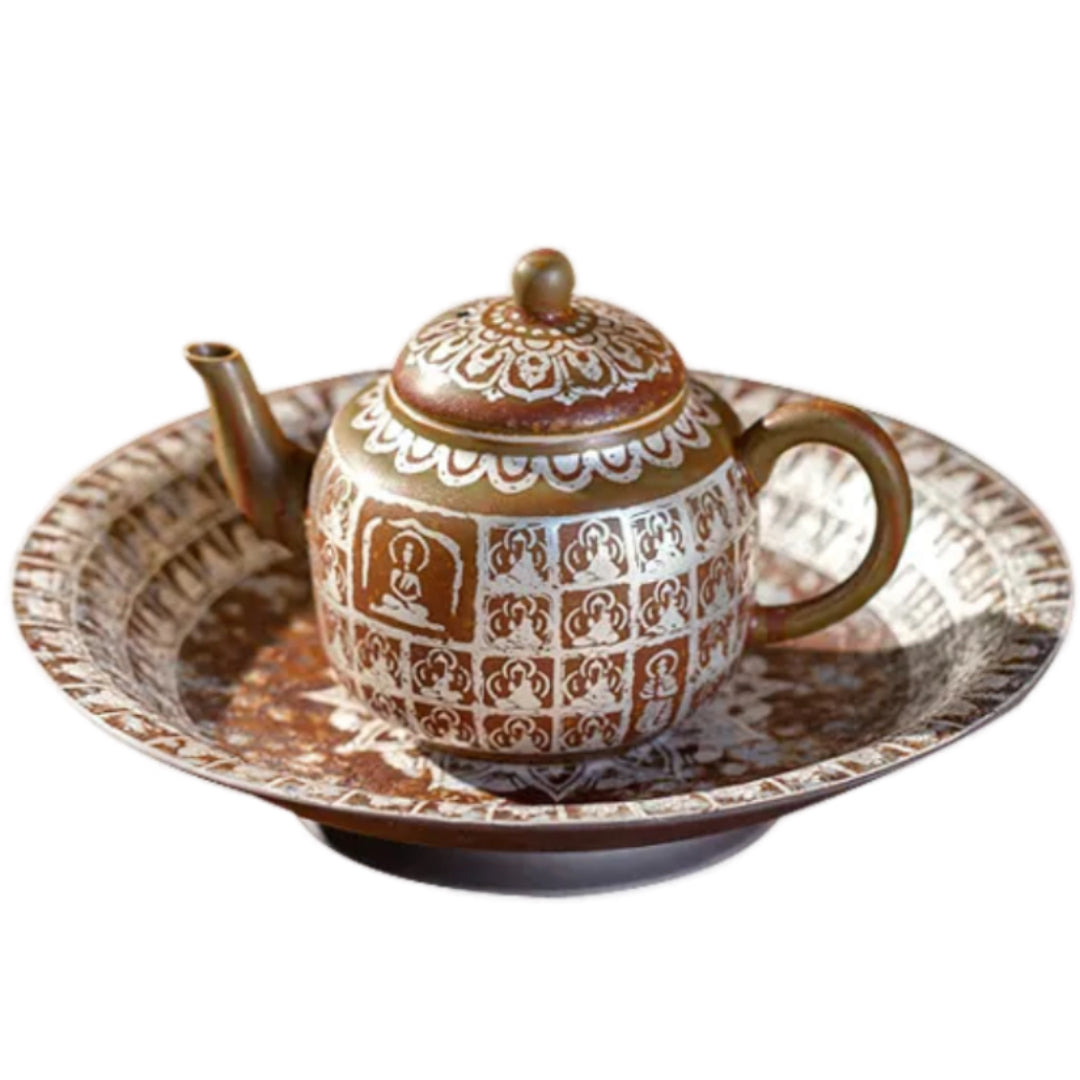 Traditional Chinese Buddha Ceramics Tea Pot. A beautifully crafted ceramic tea pot featuring a Buddha design, perfect for a calming tea experience with a touch of traditional Chinese artistry.