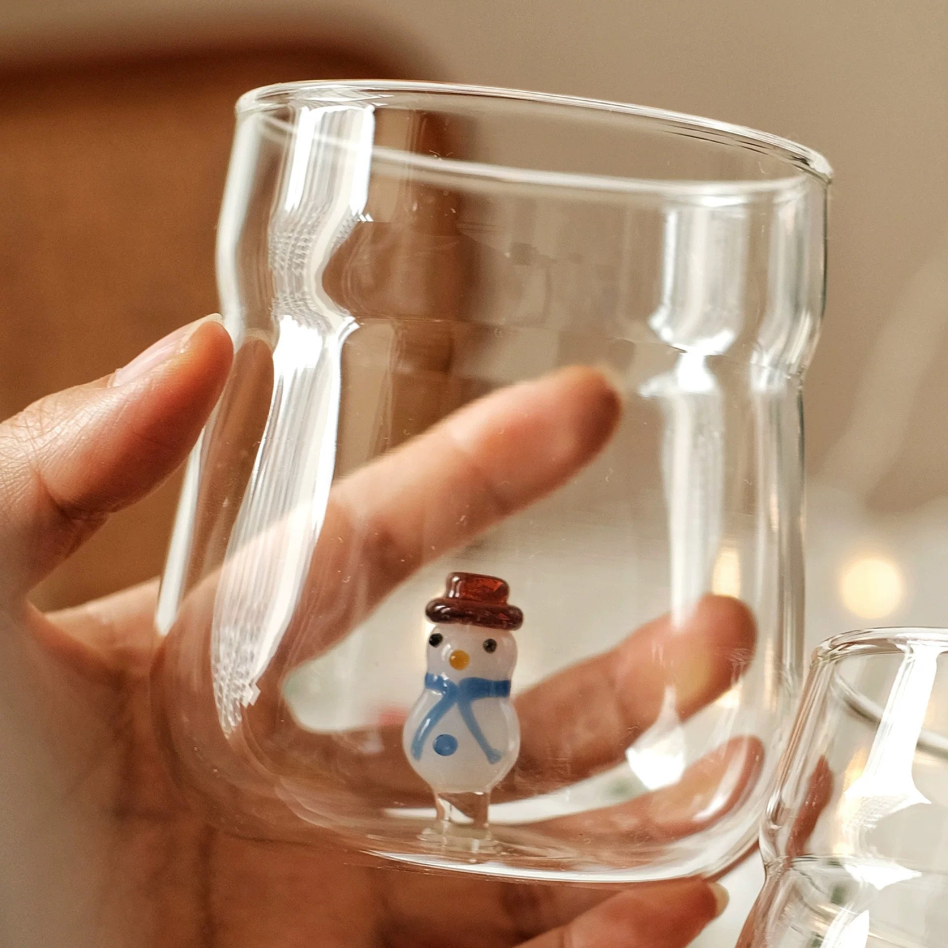 Christmas-Themed Glass Cups, snow man in the cup