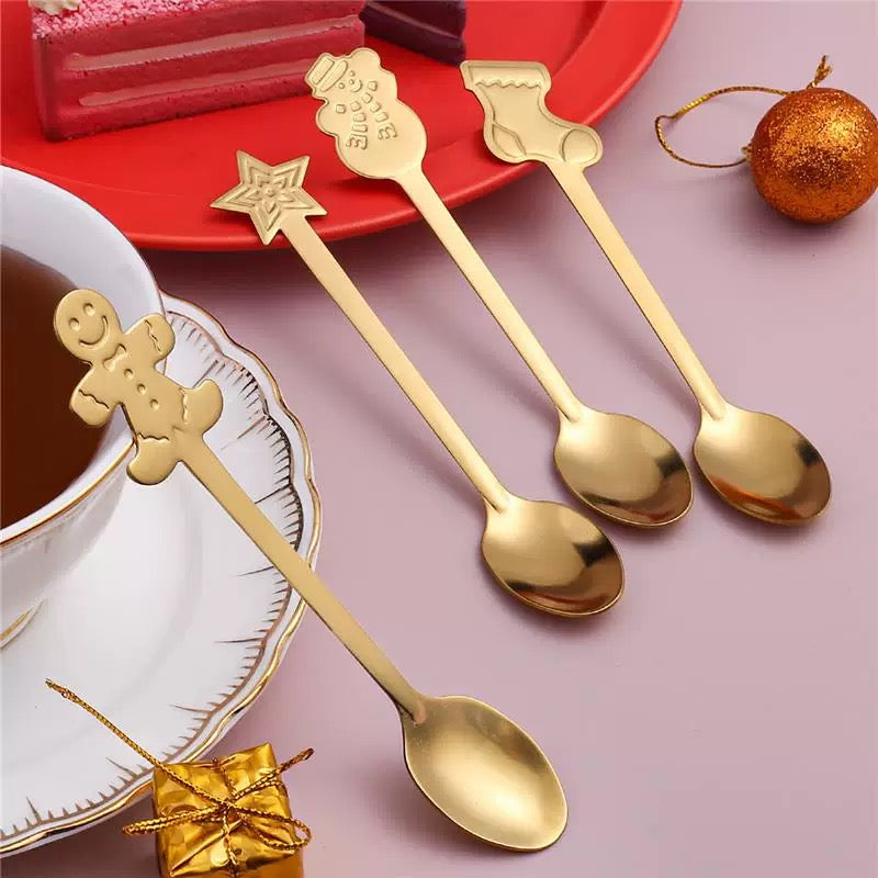 Christmas 4 Pieces Spoons Set. A festive set of four spoons designed with Christmas-themed accents, perfect for holiday meals and seasonal gatherings.