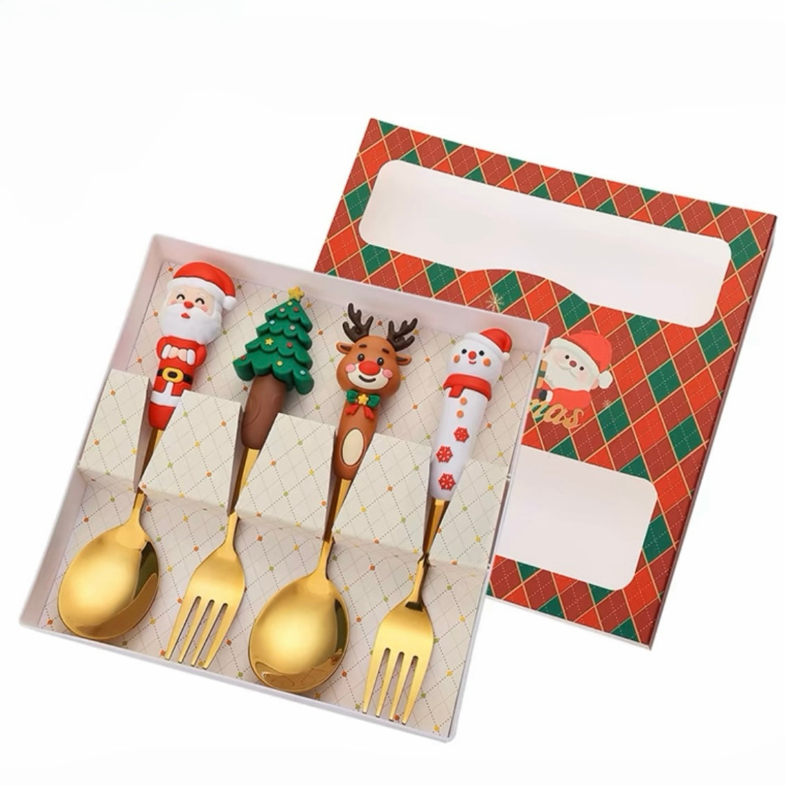 Christmas Forks and Spoons Set, 4-Piece Festive Flatware