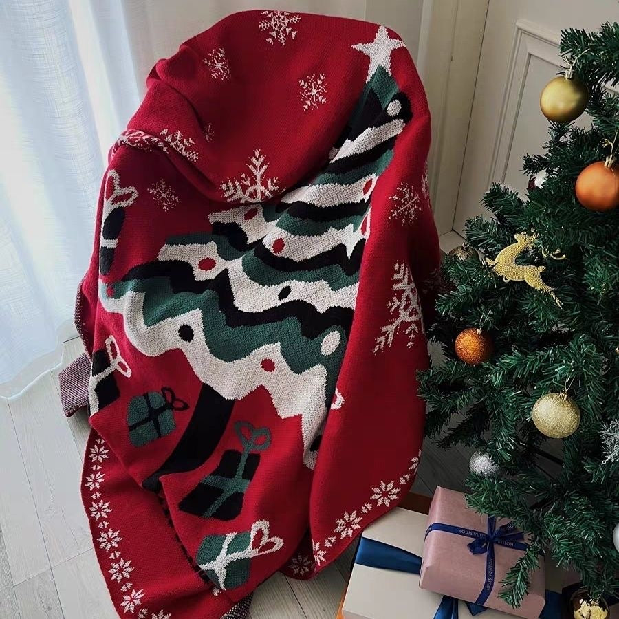 Christmas Red Cotton Home Throw Blanket. A cozy and festive red cotton throw blanket, designed to add warmth and Christmas spirit to your living room or bedroom.