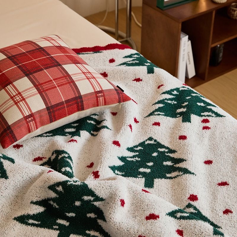 Christmas Tree Pattern Cozy Throw Blanket, Festive Holiday Decor