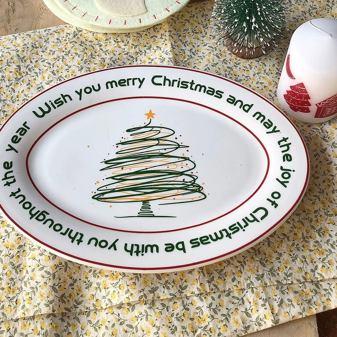 Christmas Tree Pattern Plate, Festive Holiday Dinnerware