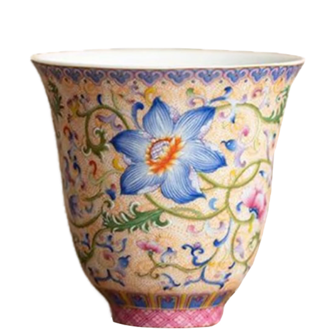 Colorful Chinese traditional ceramic tea cup with vibrant patterns and elegant design, ideal for tea lovers and cultural enthusiasts.