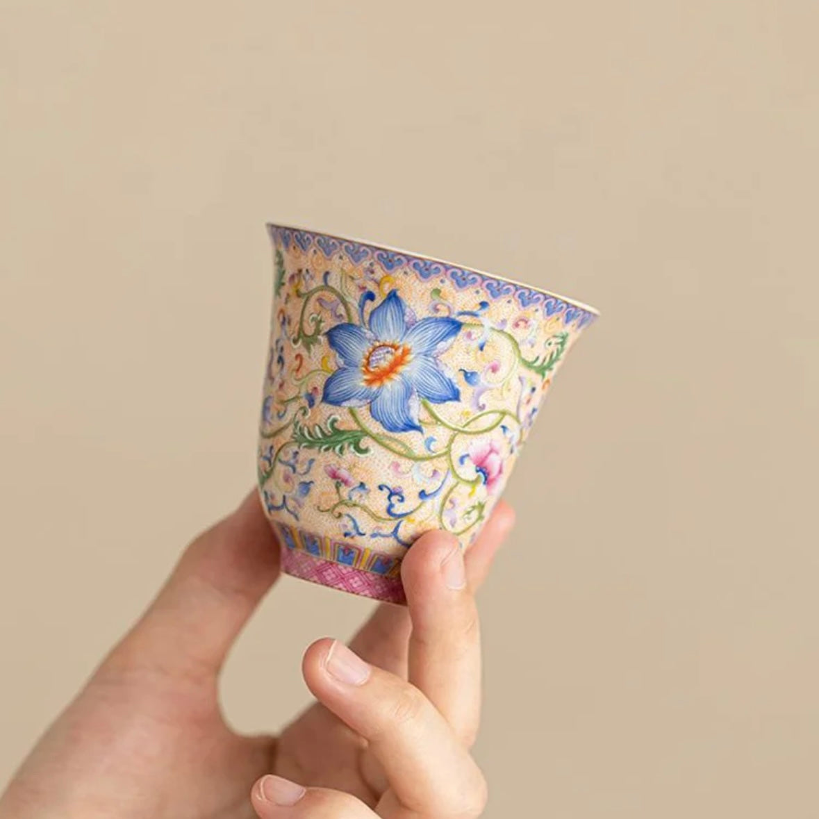 Colorful Chinese traditional ceramic tea cup with vibrant patterns and elegant design, ideal for tea lovers and cultural enthusiasts.