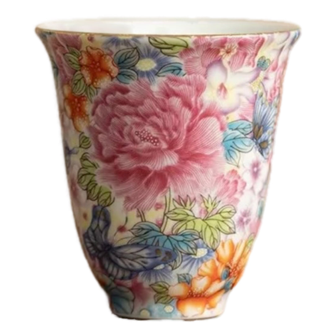 Colorful Floral Pattern Ceramic Tea Cup, Vibrant Tea Ware