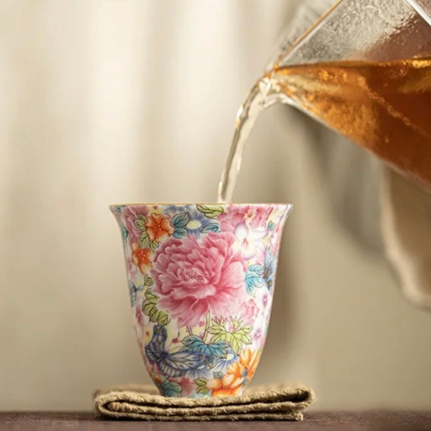 Colorful Floral Pattern Ceramic Tea Cup, Vibrant Tea Ware 
