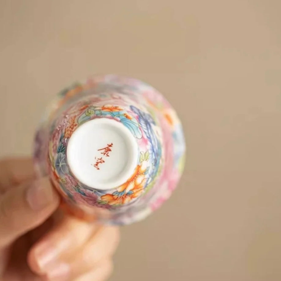 Colorful Floral Pattern Ceramic Tea Cup, Vibrant Tea Ware