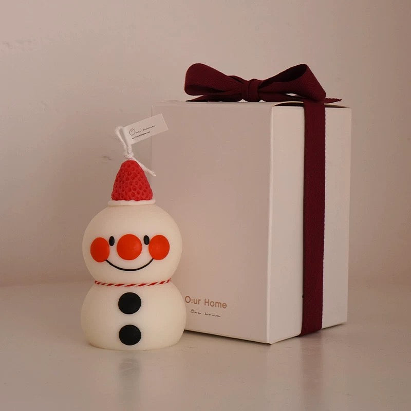 Cream Plum scented snowman Christmas Candle, Festive Holiday Fragrance