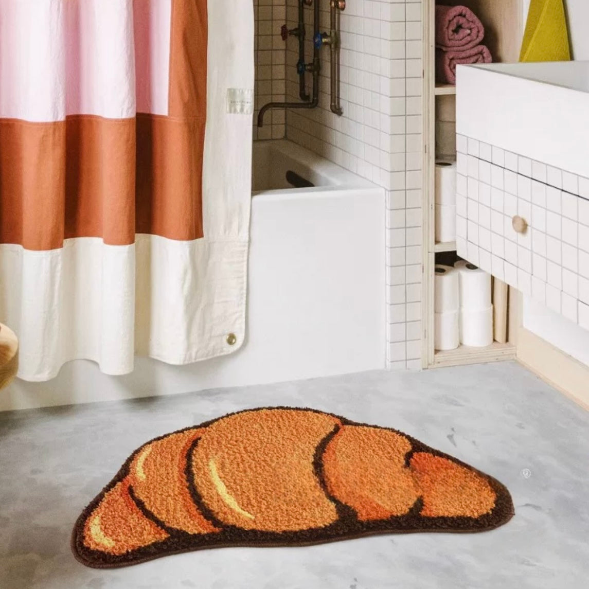 Croissant-Shaped Bath Mat, Cute and Cozy Bathroom Decor