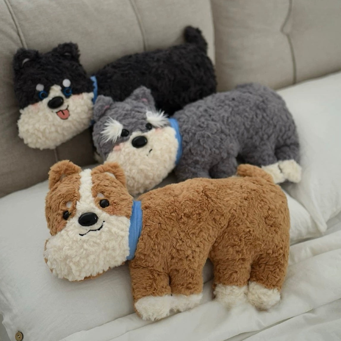 Dog Stuffed Toys, soft plush in Brown, Grey & Black color