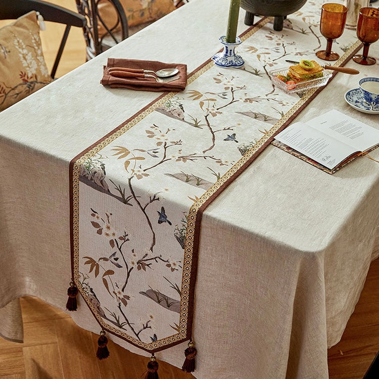 table runner, chinese style, china, yellow, Flower and Bird Pattern Table Runner, Home Decor