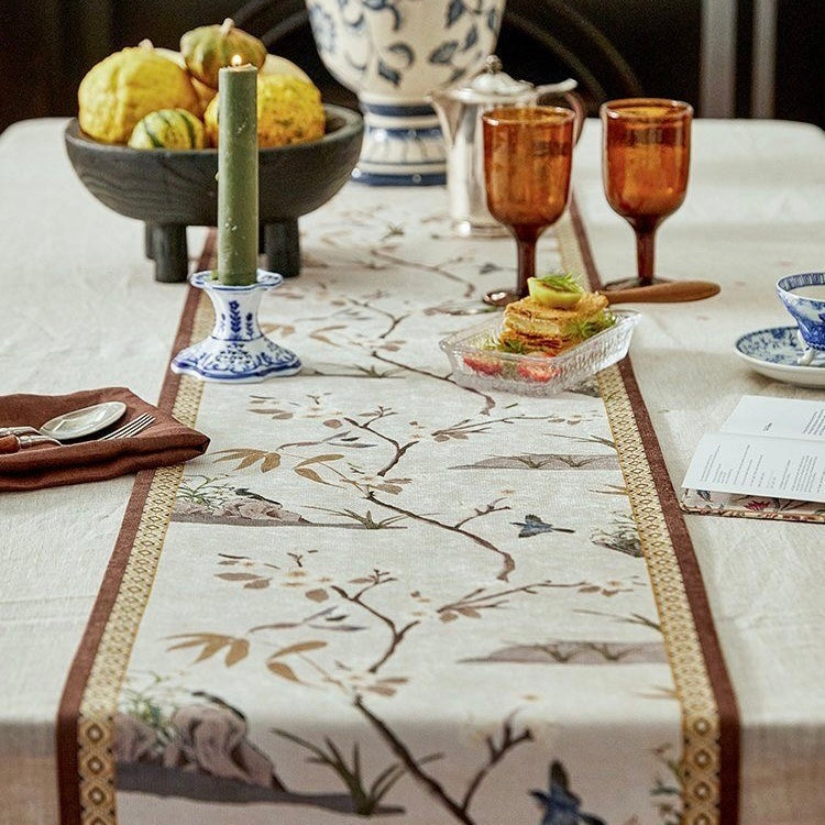 Flower and Bird Pattern Table Runner, Home Decor, dining room