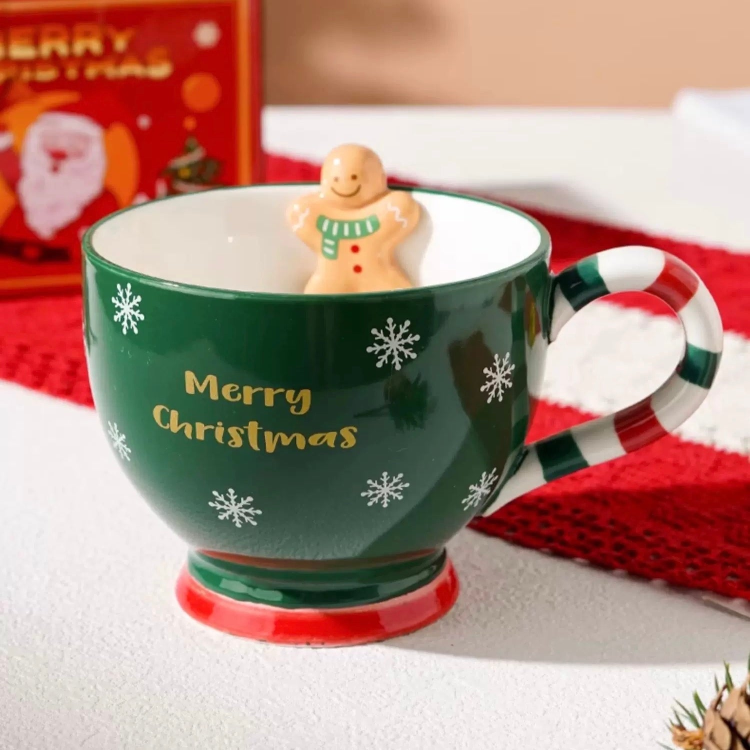 Green Christmas Mug, Festive Holiday Drinkware