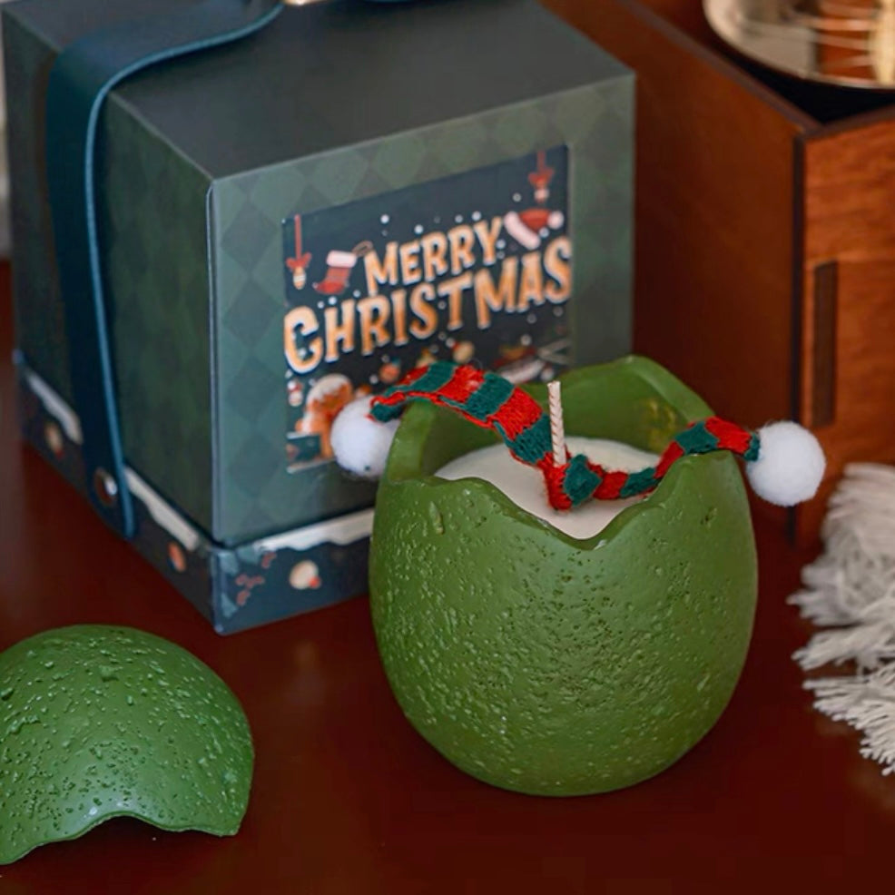 Green Egg-Shaped Christmas Scented Candle, Festive Holiday Decor