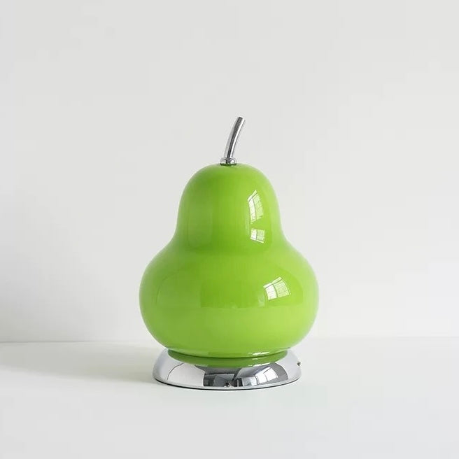 Green pear-shaped cordless rechargeable glass table lamp with sleek and modern design, ideal for portable lighting in home or outdoor settings.