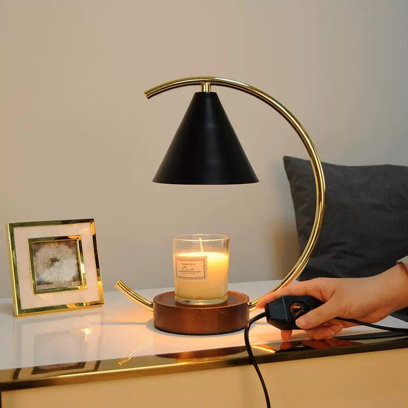 Iron Black Adjustable Heat Candle Warmer Lamp with Timer. Perfect for safe, smoke-free ambiance. Enjoy fast, even melting with adjustable heat & sleek design