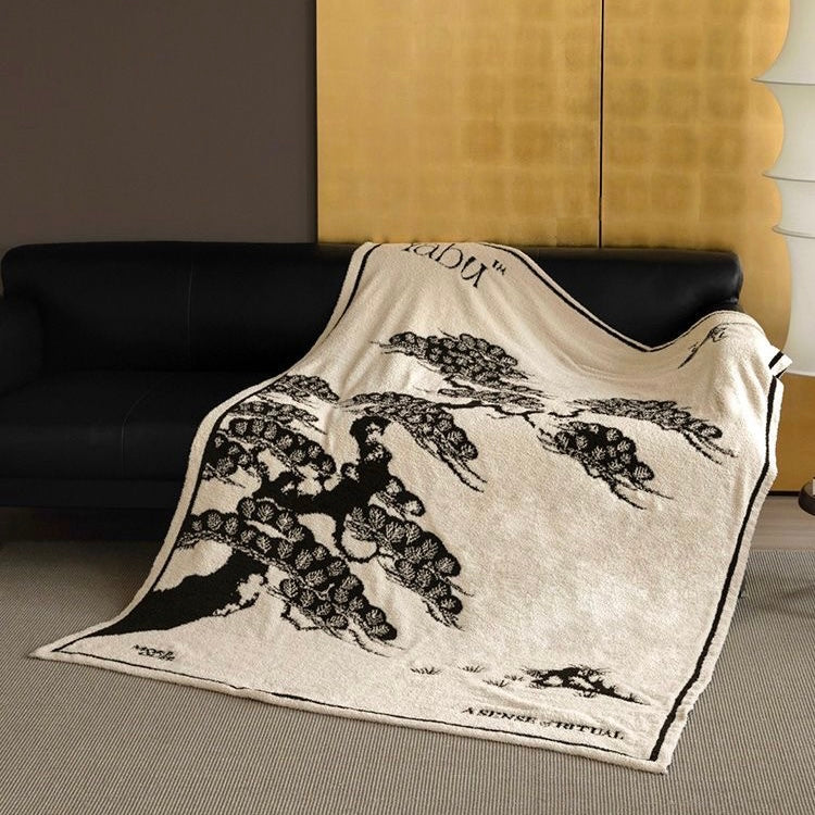 Japanese Style Pine Tree Throw Blanket,  Elegant & Cozy Home Decor