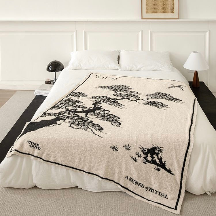 Japanese Style Pine Tree Throw Blanket,  Elegant & Cozy Home Decor