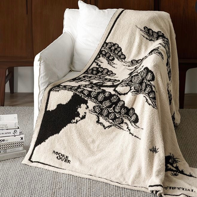 Japanese Style Pine Tree Throw Blanket,  Elegant & Cozy Home Decor