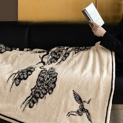 Japanese Style Pine Tree Throw Blanket, a person use this blanket lying on the bed