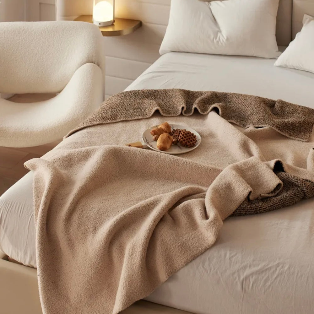 Maillard Style Beige Cotton Home Throw Blanket